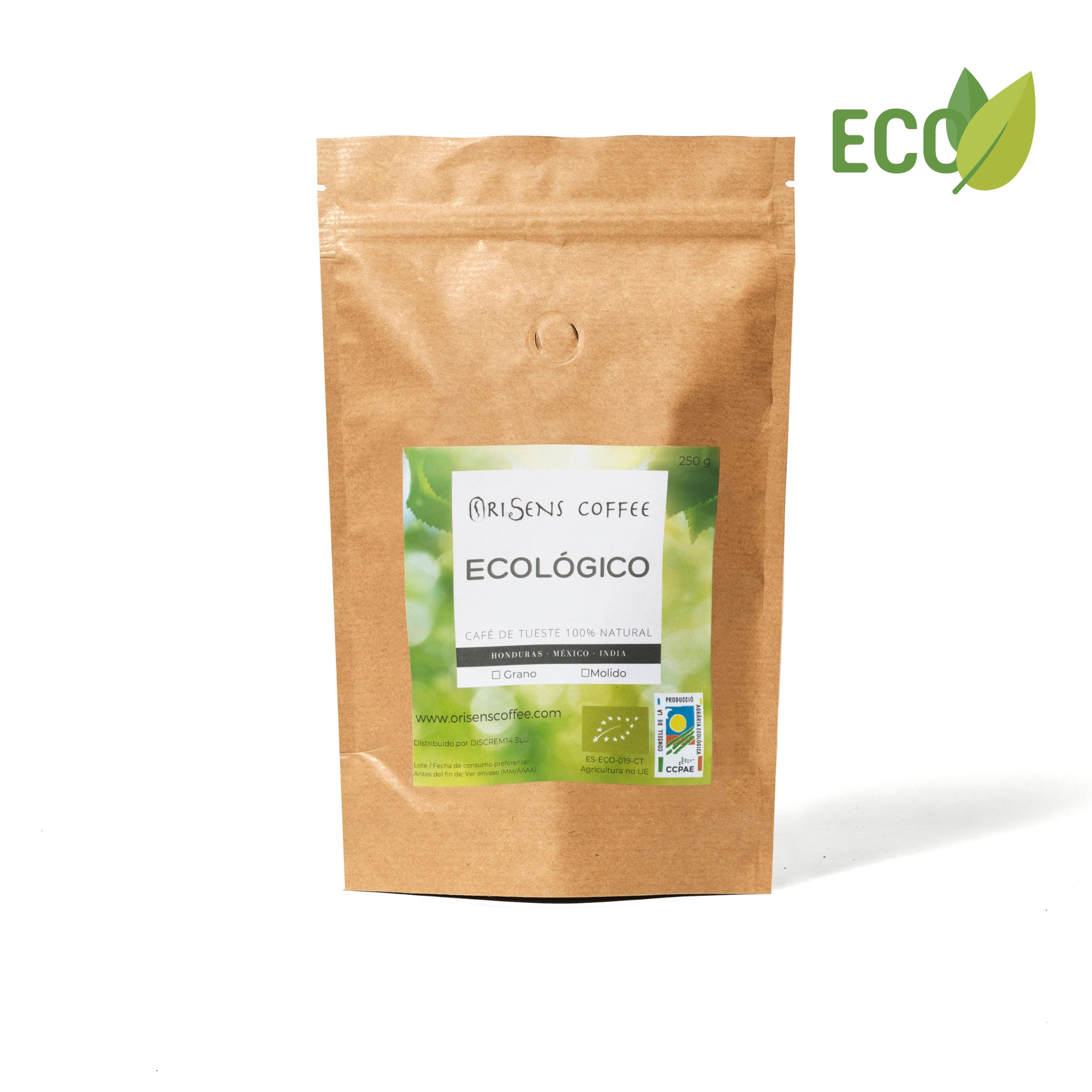 Comprar Café Ecológico 100% Arábicas Natural en grano - 250g. - La