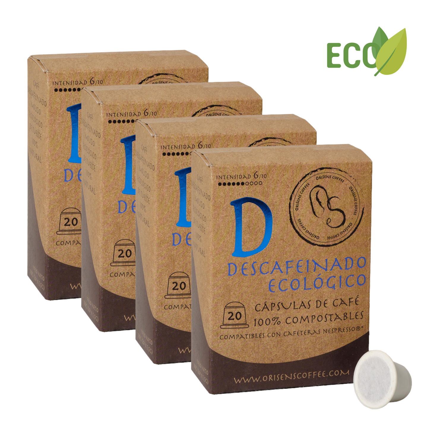 Pack de Cápsulas compatibles con Nespresso DESCAFEINADO ECO - 100% compostables - 4 x 20 unidades