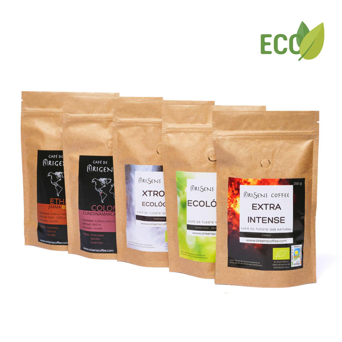 Pack Degustación Cafés Ecológicos Orisens - 5 x 250g