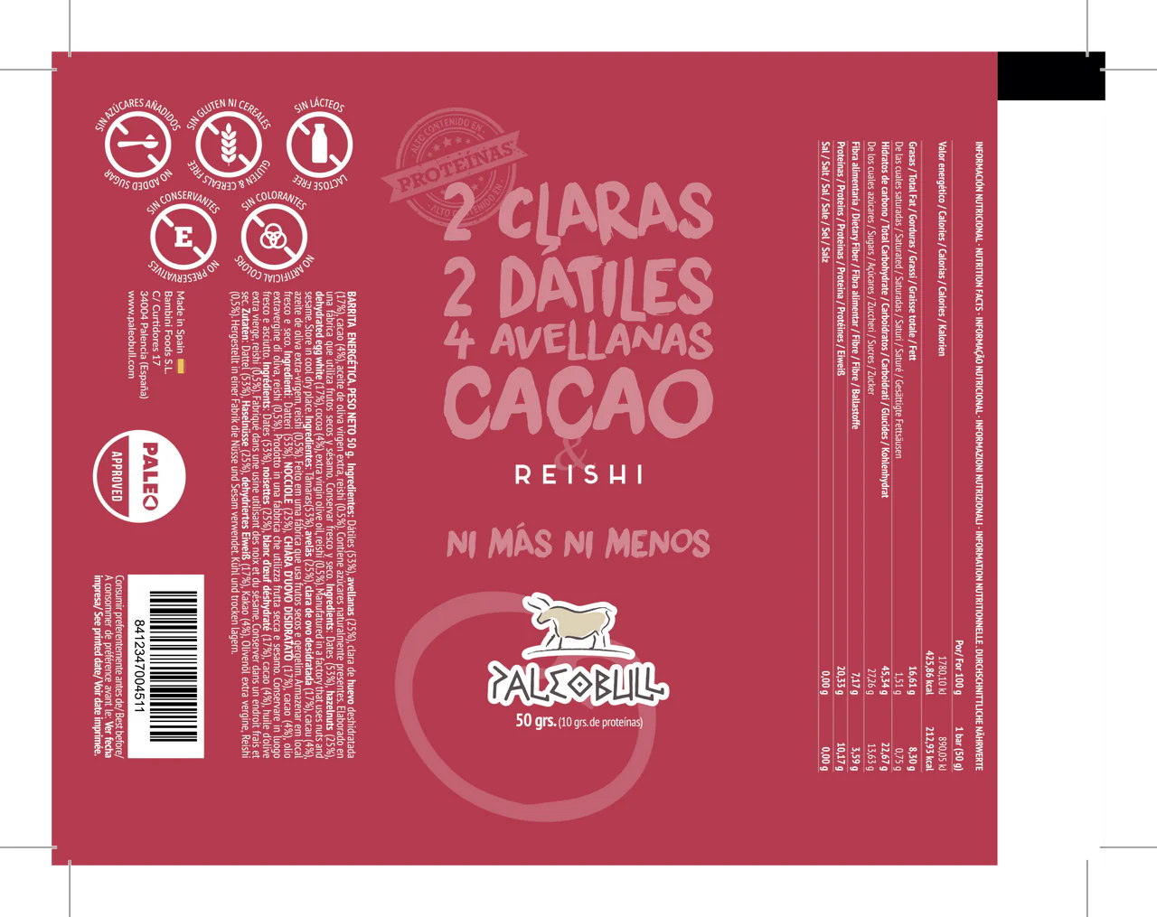 Pack de 3 Barritas de dátiles - CACAO Y REISHI - 3 x 50g