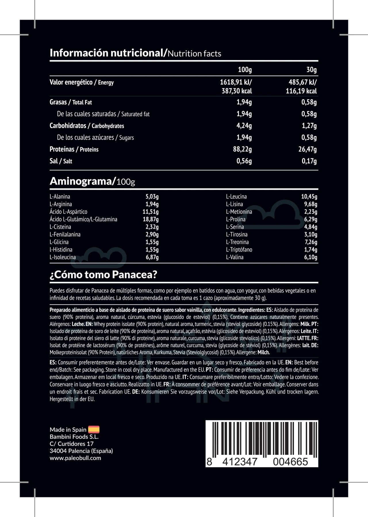Panacea BAUNILHA - Whey Protein Isolado - 750g
