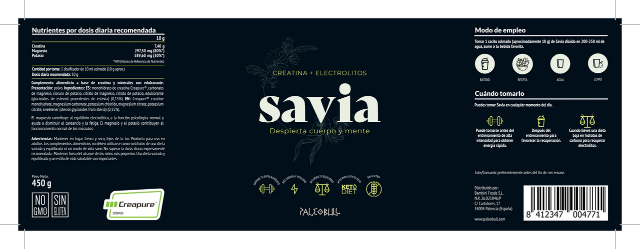 SAVIA - Creatina + Electrolits Essencials - 450g