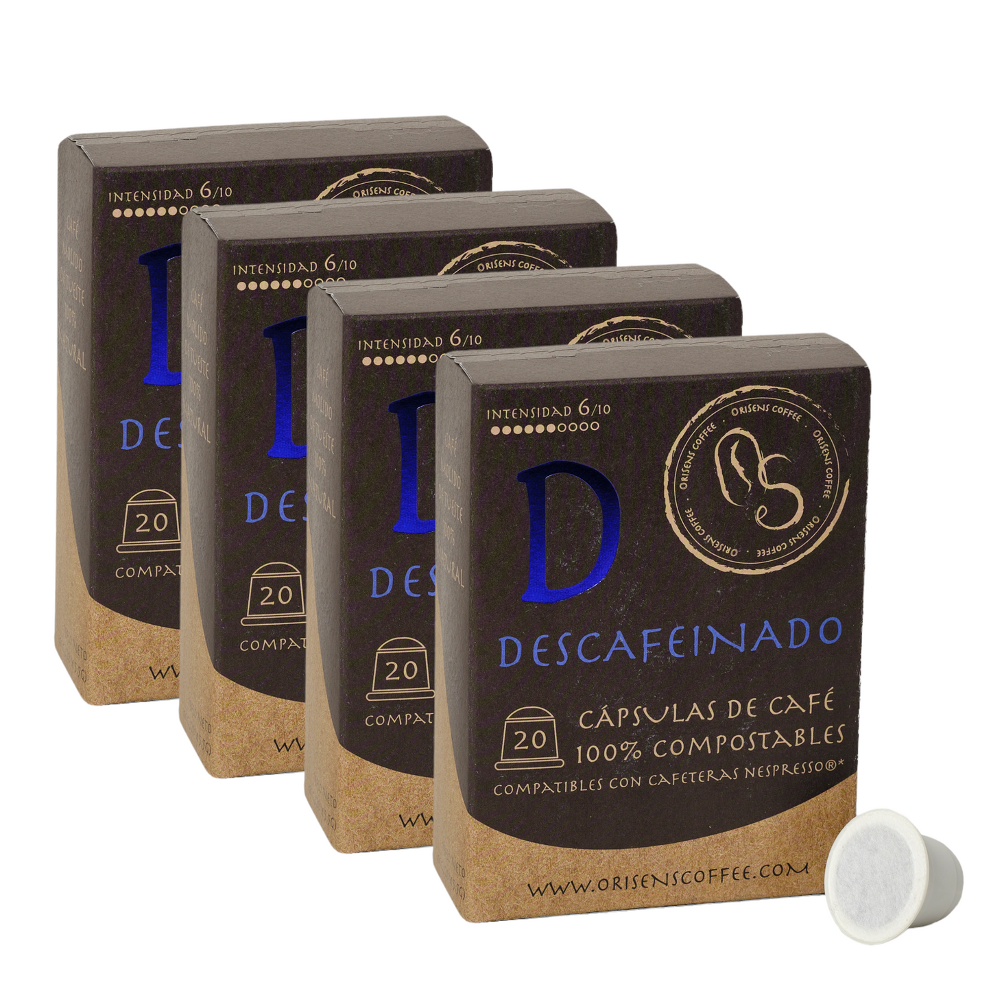 Pack de Cápsulas compatibles con Nespresso DESCAFEINADO - 100% compostables - 4 x 20 unidades